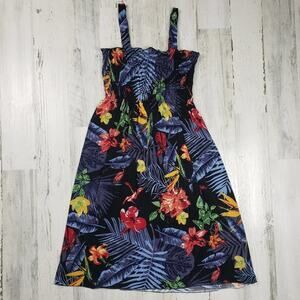 NWT Ace Fashions Black Tropical Floral Smocked Sundress Women’s Size Large
